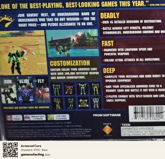 Armored Core PlayStation, NTSC box back