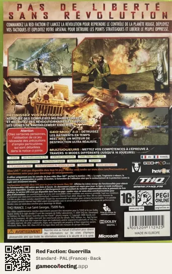 Red Faction: Guerrilla Xbox 360, France box back