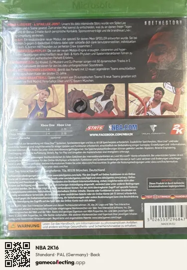 NBA 2K16 Xbox One, Germany box back