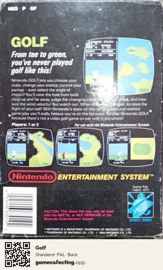 Golf Nintendo Entertainment System, PAL box back