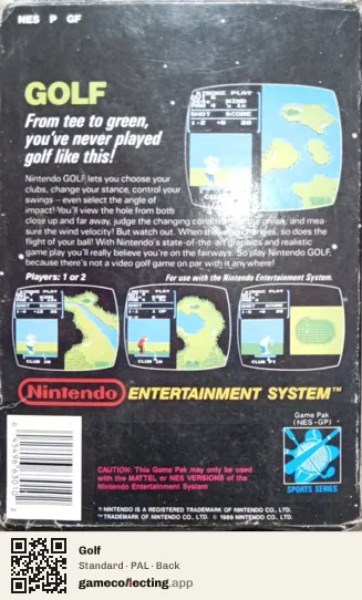 Golf Nintendo Entertainment System, PAL box back