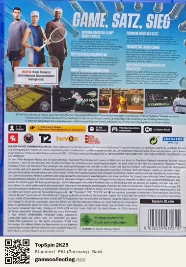 TopSpin 2K25 PlayStation 5, Germany box back