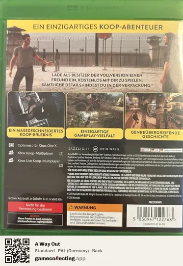 A Way Out Xbox One, Germany box back