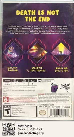 Neon Abyss Nintendo Switch, NTSC box back
