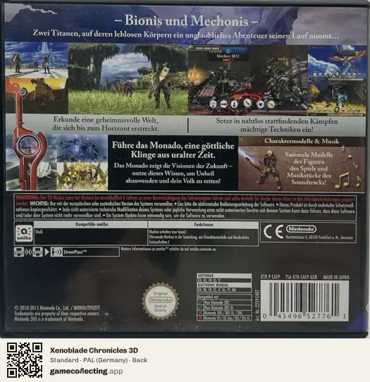 Xenoblade Chronicles 3D Nintendo 3DS, Germany box back