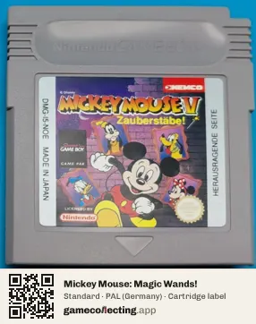 Mickey Mouse: Magic Wands! Game Boy, PAL cartridge label