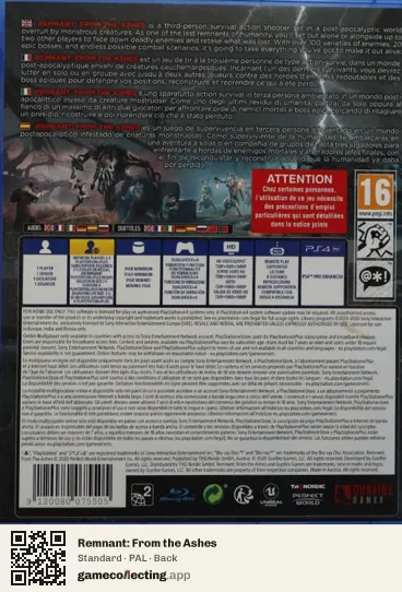 Remnant: From the Ashes PlayStation 4, PAL box back