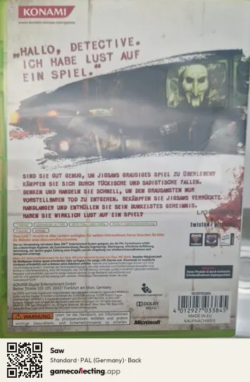 Saw Xbox 360, Germany box back