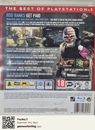 Payday 2 PlayStation 3, PAL box back