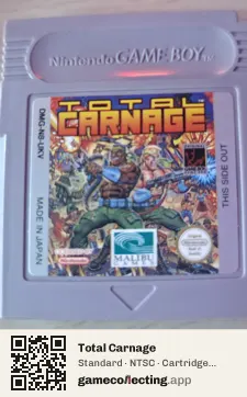 Total Carnage Game Boy, NTSC cartridge label