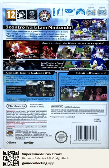 Super Smash Bros. Brawl Nintendo Wii, Italy box back