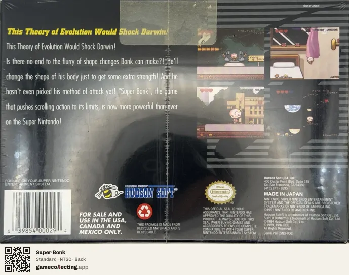 Super Bonk Super Nintendo Entertainment System, NTSC box back
