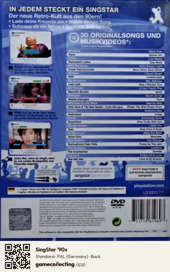 SingStar '90s PlayStation 2, Germany box back