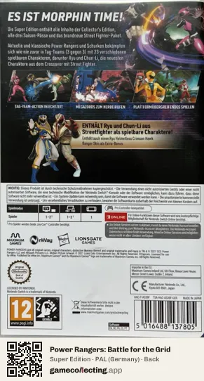 Power Rangers: Battle for the Grid Nintendo Switch, Germany box back