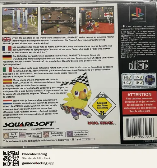 Chocobo Racing PlayStation, PAL box back