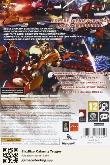 BlazBlue: Calamity Trigger Xbox 360, Germany box back