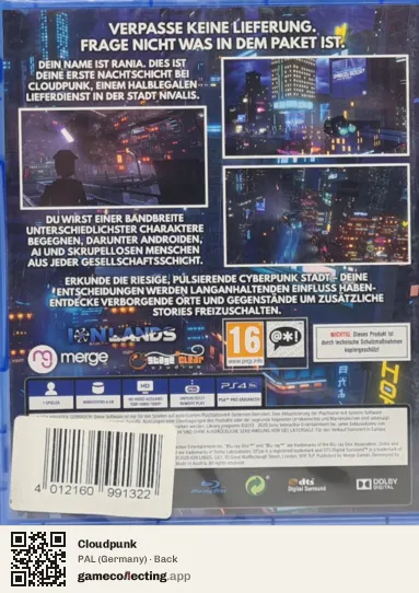 Cloudpunk PlayStation 4, Germany box back