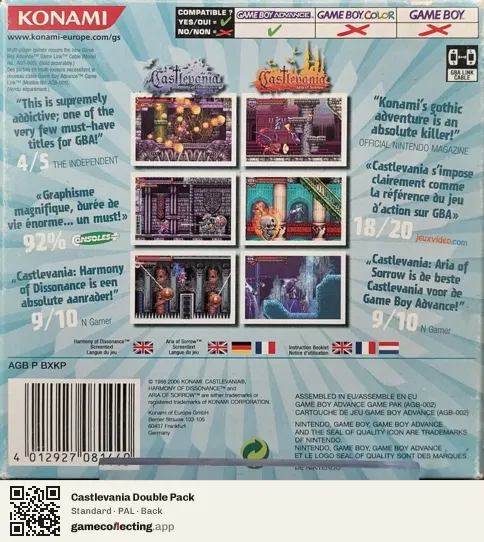 Castlevania Double Pack Game Boy Advance, PAL box back