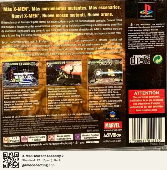X-Men: Mutant Academy 2 PlayStation, Spain box back