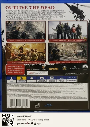 World War Z PlayStation 4, Australia box back