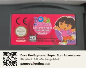 Dora the Explorer: Super Star Adventures Game Boy Advance, PAL cartridge label