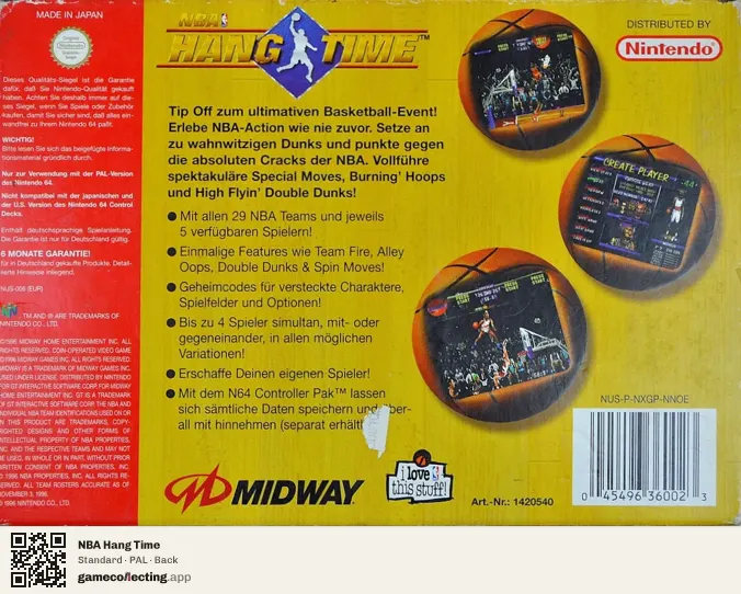 NBA Hang Time Nintendo 64, PAL box back