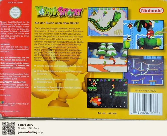 Yoshi's Story Nintendo 64, PAL box back