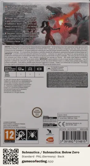 Subnautica / Subnautica: Below Zero Nintendo Switch, Germany box back