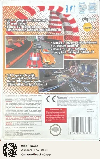 Mad Tracks Nintendo Wii, PAL box back