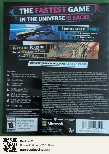 Redout 2 Xbox Series X, NTSC box back