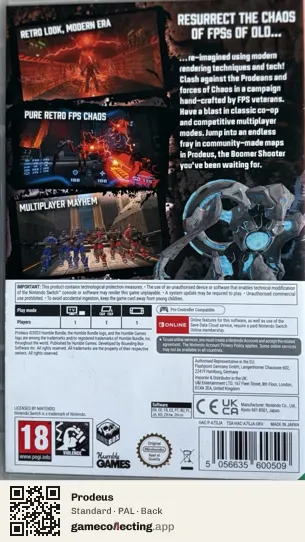 Prodeus Nintendo Switch, PAL box back
