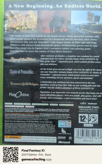 Final Fantasy XI Xbox 360, PAL box back