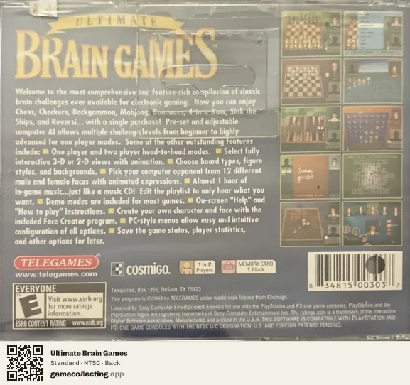 Ultimate Brain Games PlayStation, NTSC box back