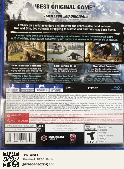 Troll and I PlayStation 4, NTSC box back