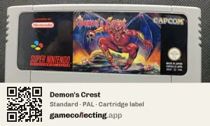 Demon's Crest Super Nintendo Entertainment System, PAL cartridge label