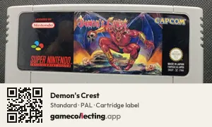 Demon's Crest Super Nintendo Entertainment System, PAL cartridge label