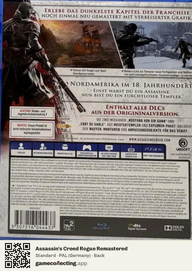 Assassin's Creed Rogue Remastered PlayStation 4, Germany box back
