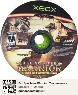 Full Spectrum Warrior: Ten Hammers Xbox, NTSC disc