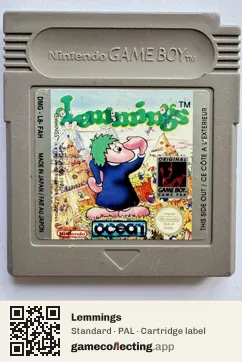 Lemmings Game Boy, PAL cartridge label