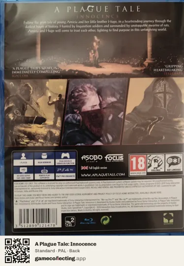 A Plague Tale: Innocence PlayStation 4, PAL box back