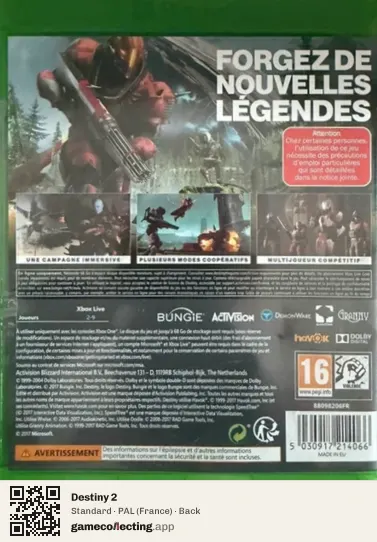Destiny 2 Xbox One, France box back