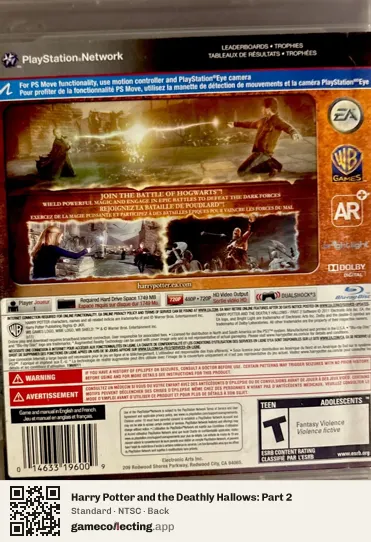 Harry Potter and the Deathly Hallows: Part 2 PlayStation 3, NTSC box back
