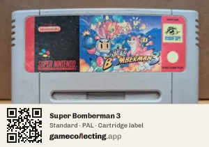 Super Bomberman 3 Super Nintendo Entertainment System, PAL cartridge label