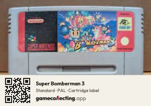 Super Bomberman 3 Super Nintendo Entertainment System, PAL cartridge label