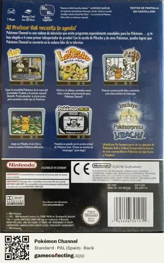 Pokémon Channel Nintendo GameCube, Spain box back