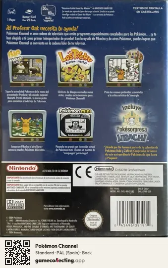 Pokémon Channel Nintendo GameCube, Spain box back