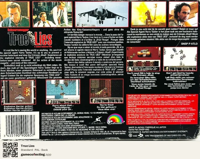 True Lies Super Nintendo Entertainment System, PAL box back