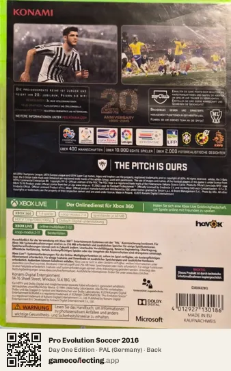 Pro Evolution Soccer 2016 Xbox 360, Germany box back