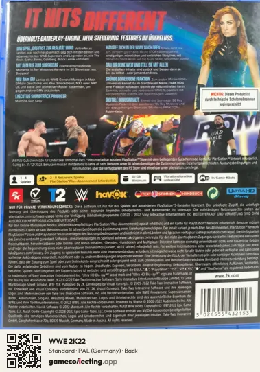 WWE 2K22 PlayStation 5, Germany box back