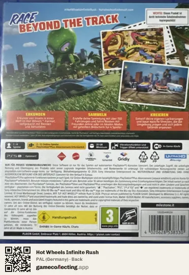 Hot Wheels Infinite Rush PlayStation 5, Germany box back
